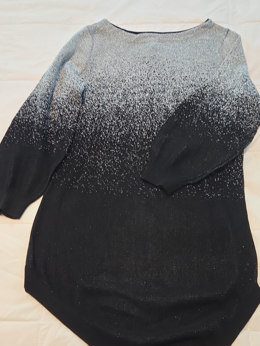 NY Collection Black and Silver Ombre Crewneck Sweater